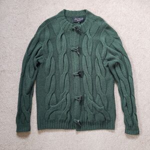 Linda Richard Luxury Knit Cardigan Sweater Hand Made 100% Llama Green Size L